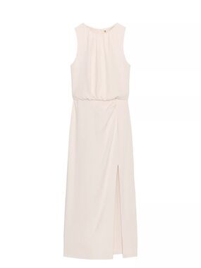 Zara Soft Cream Sleeveless Maxi Dress with Side Slit